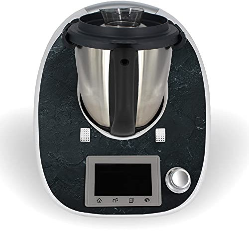 One-Wheel | selbstklebende Folie passend für Thermomix TM5 | Schlag- & Stoßschutz | Klebefolie Design Blackstone Farbe schwarz | Aufkleber Motiv: Stein