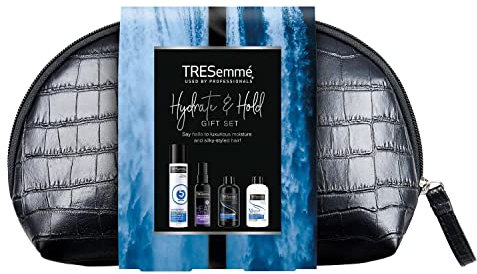 TRESemmé Perfect Hair On-The-Go inklusive Freeze Hold Haarspray mit kleinem Kunstkroko-schwarzem Kulturbeutel, festliches Geschenk-Set für Frauen, 4-teilig
