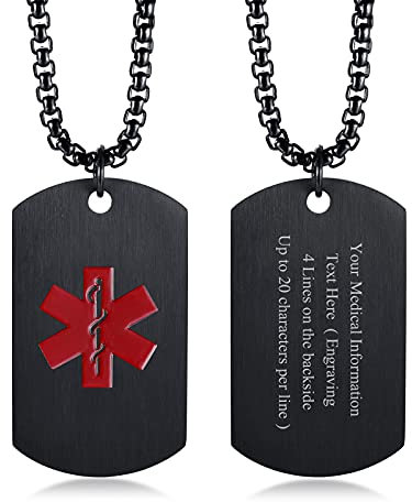 Personalisierte medizinische Alarm Halskette | kundengebundene Edelstahl Notfall medizinische ID Hundemarke Anhänger Halskette für Herren Damen,Allergie Alarm Identifikation Halskette,24 Kette