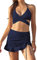 SHEKINI Damen Bikini Set Neckholder Tiefer V Ausschnitt Verstellbarer Bikinioberteil Zweiteiliger Badeanzug mit Rüschen Kordelzug Schwimmrock (L, Dunkelblau)
