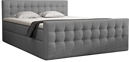 FEDVE Boxspringbett 180x200 Dunkelgrau – Pumikas – Große Doppelbett zum Schlafzimmer – Gestepptes Kopfteil Bett mit Matratze – Stabiles und Gemütlich Bett für Viele Jahr