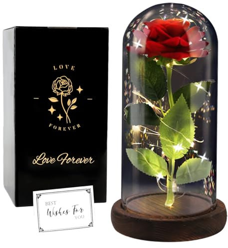 Ewige Rose im Glas Die Schöne und das Biest Ewige Rosen, Geschenke für Frauen Rose Geschenk für Mama, in Einer Glaskuppel mit LED-Lichtfür Frau am Muttertag Geburtstag Valentinstag Jahrestag
