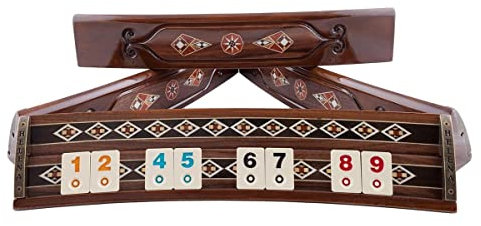 Helena Wood Art, Handgefertigtes Oval Rummy Set aus Holz inklusive Tasche, 100% Holz, Deluxe Edition, Rommé, Okey takimi, Melamin Steine