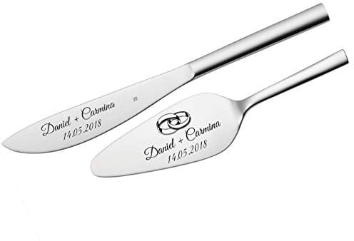 WMF Nuova Tortenheber + Messer im Set mit Gravur nach Wunsch Edelstahl Hochzeit, Geschenk (Mit Gravur)