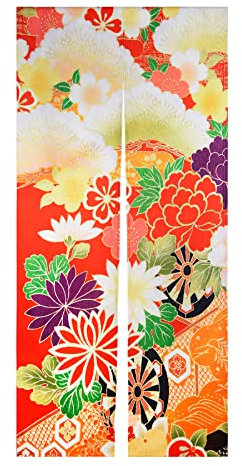 LIGICKY Rideau de porte de style japonais Noren en coton et lin avec imprimé de fleurs rétro pour décoration de la maison, 85,1 cm de large x 180,1 cm de long, multicolore