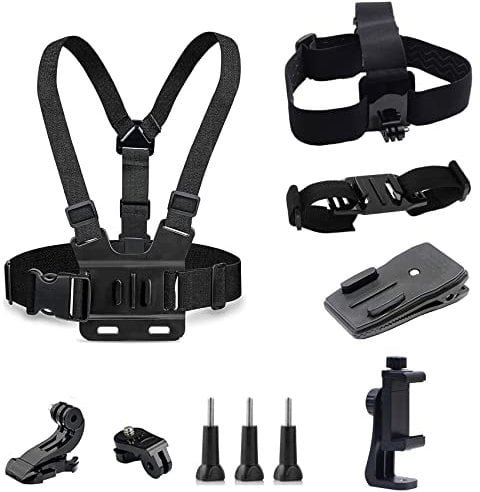 Mobile Phone Chest Mount Harness + POV Iphone Holder + Head Strap + Helmet Strap Clip Kit for GoPro Hero 11/10/9/8/7/6/5/, Session, SJCAM, AKASO, Campark, YI Action Camera
