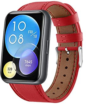 Lederarmband Armbänd Kompatibel mit Huawei Watch Fit 2 Für Damen Herren Echte Ersatzband mit Uhrenarmband Für Huawei Watch Fit 2 (rot)