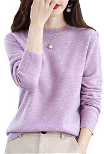 100% Lana Cashmere Maglione Delle Donne Sciolto Casual Lavorato A Maglia Girocollo Pullover Autunno e Inverno Maglione Clip Fiore Viola XL