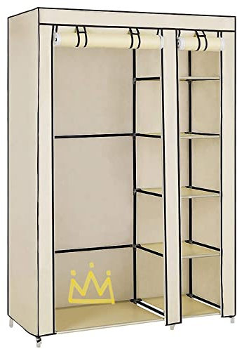 LANTUS Stoffschrank faltbar,hochrollbaren Türen,Faltschrank mit Stange Schrank groß stabil,Stoff Kleiderschrank mit Kleiderstange, Kleiderschrank Höhe 175cm,110 * 45 * 175cm-Beige