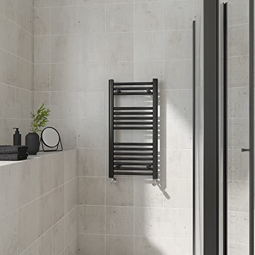 Warmehaus Straight Heated Towel Rail Black Bathroom Radiator 800x400mm | Contemporary Ladder Style Radiator for Bathrooms, Central Heating, Wall Mounted Towel Warmer, Durable Finish