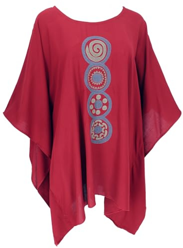 GURU SHOP Besticktes Hippie Ponchokleid, Tunika, Kaftan, Strandkleid | 100% Viskose, weit geschnitten, kurzärmlig, ideal für Urlaub, stylisches Boho-Outfit, angenehm luftig.
