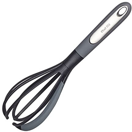 Chef Aid Nylon Headed Whisk with Built in Silicone Bowl Scraper, Ideal for Whisk and Mixing Within The Pan Without Scratching, Comfort Grip Handle, BPA Free and Dishwasher Safe