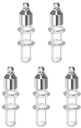 sourcing map 5pcs Name on Rice Glass Vial Pendant 6mm Width Bamboo Shape Screw Cap Pendant Clear Vial Necklace Hanging Wish Bottles for Liquid Sand Ashes DIY Pendant Craft Souvenirs