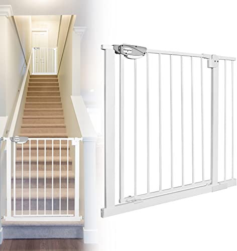 JOIEYOU Treppenschutzgitter ohne Bohren, 85-95 cm Türschutzgitter Treppengitter für Kinder und Haustiere, Einhändiges Öffnen, Weiß