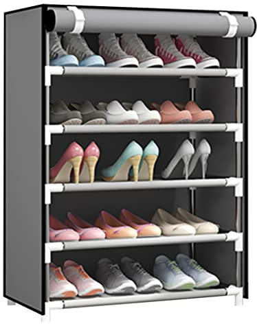 5 niveles zapatero - Tall Shoes Armario Organizador a prueba de polvo y estante impermeable zapato con cubierta de tela no tejida de montaje rápido para el pasillo entrar por la puerta (gris)