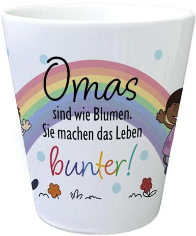 Regenbogen Blumentopf mit Spruch Omas sind wie Blumen Sie Machen das Leben bunter EIN bunter Pflanzentopf für die Fensterbank Motiv Oma bunt Übertopf Kindermotiv Garten Dankeschön