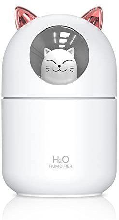 SANON Humidificador, Humidificador De Aire, Humidificador De Gato Lindo De 300 Ml, Mini Humidificador De Niebla Fría Usb Con 2 Modos De Pulverización Luz Nocturna