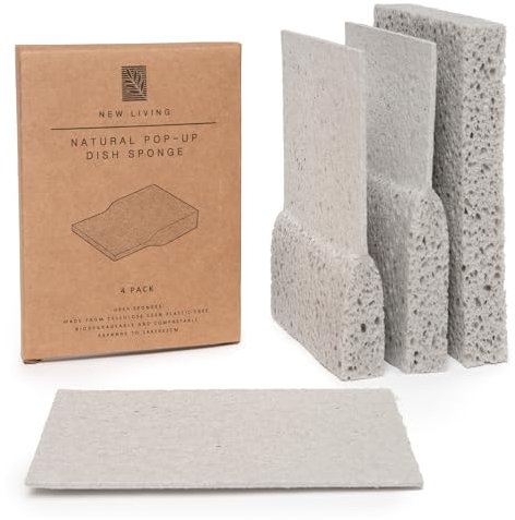 Eco Sponge | Pop Up Plastic Free Sponge | 4 or 8 pk | Large Size 14x10x2cm | Pop Up Plastic Free | Biodegradable Compostable Natural Cellulose Surface Sponge | Long Lasting | Dish Sponge (4)