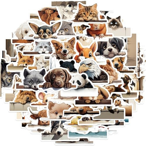 Animal Stickers for Laptop (50 PCS),Gift for Children Teens Adults Girl Boys,Waterproof Stickers for Water Bottle,Animals Dogs and Cats Vinyl Stickers for Scrapbook,Skateboard,Bike,Phone,Dairy