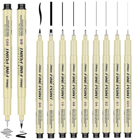 Funmo Fineliner Schwarz 9PCS Filzstift Schwarz Fineliner Set Fineliner Wasserfest Schwarze Stifte Zum Zeichnen Wasserfest Stifte Für Künstler, Illustration, Skizzen, Technisches Zeichnen