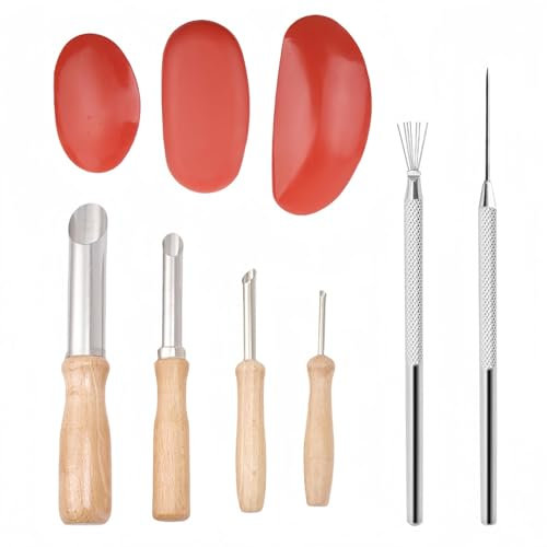 Accfore 3 misure di gomma per ceramica e argilla, 4 taglierine circolari in acciaio inox, 1 ago in ceramica per argilla, 1 filo di piuma, strumenti di dettaglio per scolpire testurizzazione, artisti,
