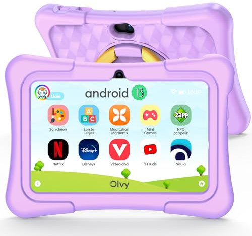 Olvy Kinder Tablet 7 Zoll, Tablet für Kinder Android 13, 96GB Speicher, Dual-Kamera, Wi-Fi, Bluetooth, Kids Tablet