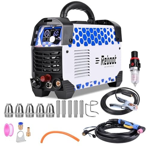 Reboot Plasma Cutter Non-Touch Pilot Arc 240V 60Amp Plasma Cutting Machine,High-Quality Consumable Set and Large Digital Display Easy Cut Upgrade RBC6000L