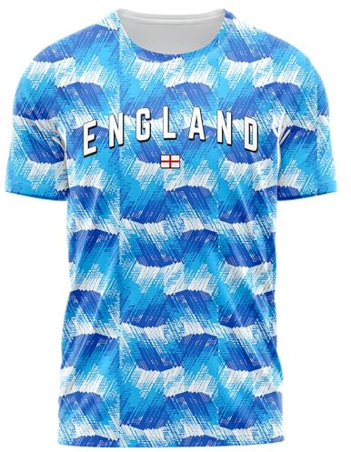 Purple Print House England Retro Football Shirt for Men 3D Printed Inspired Pattern Custom Name and Number Text Tshirt, XL, Blue