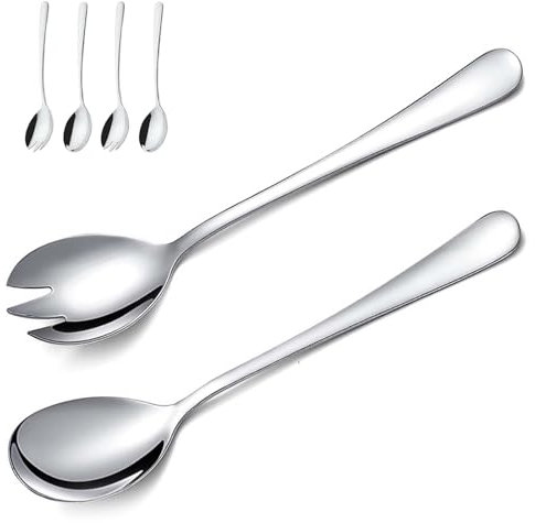 4 Pcs Salatbesteck, 2 Stück Salatlöffel Und 2 Stück Salatgabeln, Salatbesteck Edelstahl, Salat, Servierlöffel, Salatlöffel, Salat Besteck, Edelstahl Poliert, Glänzend, Spülmaschinengeeignet