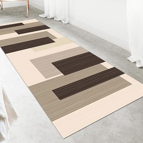 LIKE IT MORE Modern Teppich für Wohnzimmer, Schlafzimmer, Küche und Flur - Waschbarer Rutschfester Teppichläufer - Großer Teppich Läufer Beige Grau Blau Weiß 80x300 (Jupiter Braun)