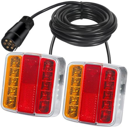 Qiping Rückleuchten Anhänger Set,12V E Prüfzeichen,Magnetische Installation,7.5M Kabel 7Polig Stecker Anhängerbeleuchtung für LKW Wohnwagen Anhänger