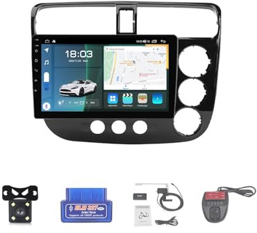 For Honda Civic 2000-2006 Car Stereo 2 Din Wireless Carplay Android Auto 9 Full IPS Touchsreen HD Live Rearview/BT 5.0/WIFI/4G SIM/DVR/GPS/SWC/OBD 2/FM AM Radio RDS DAB+DSP(Color:RHD,Size:M100CP)