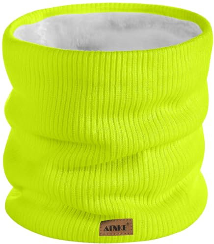 ATNKE Winter Warm Halsschlauch Verdicken Sie Winddichte Schals Staub Gesichts Maske Ski Doppel Lagen Fleece Gefüttert Strick Schal Geschenke für Männer und Frauen/FluorescentYellow