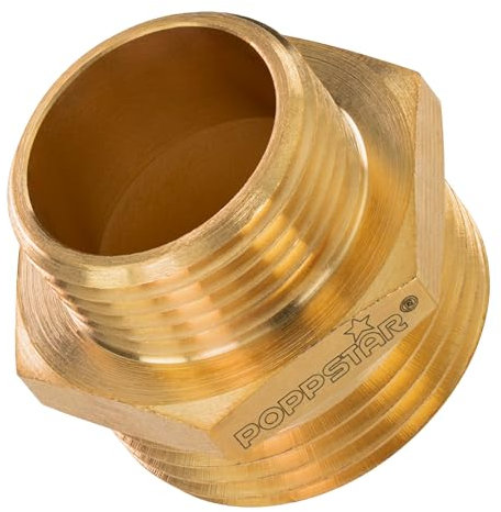 Poppstar Messing Reduziernippel Außengewinde 1 Zoll auf 3/4 Zoll, mit Sechskant, 1 Stück
