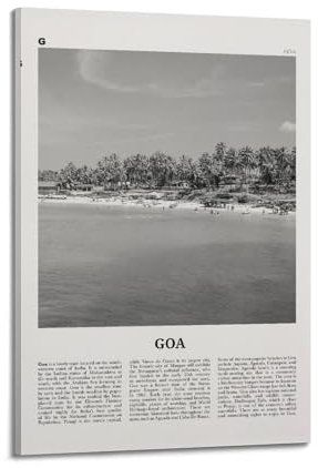 LAIRIBA Goa Print Schwarz-Weiß-Strand, Goa-Wandkunst, Goa-Foto, Goa-Foto, Goa-Wanddekoration, Indien, Konkan, Panaji-Poster, Prominente, dekorative Gemälde, Rahmen-Stil, 20 x 30 cm
