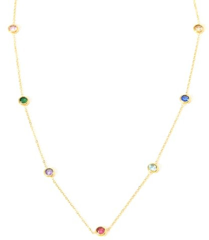 Aloha Goldfarbene Halskette mit bunten Kristallknöpfen, Damenschmuck, Halskette aus Stahl, TU, Edelstahl, Kristall