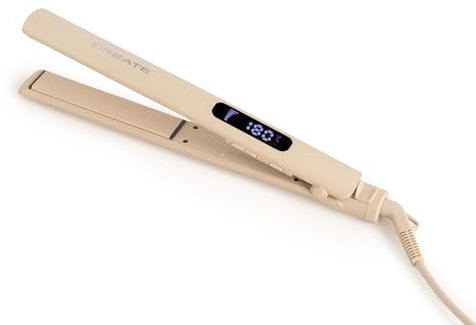 CREATE/CERAMIC STYLER SLIM/Plancha de pelo arena con revestimiento cerámico/Pantalla digital, 9 temperaturas, cable griatorio 360º, función de alisado y rizado, 45W