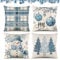 VeIef 4 Stück Kissenbezug 40x40 cm Weihnachten, Leinen Dekokissen Kissenbezug Weihnachten, Weihnachts Kissenbezüge mit Motiven von Schneemann Weihnachtsbaum Deko-Mustern (40x40,Blau)
