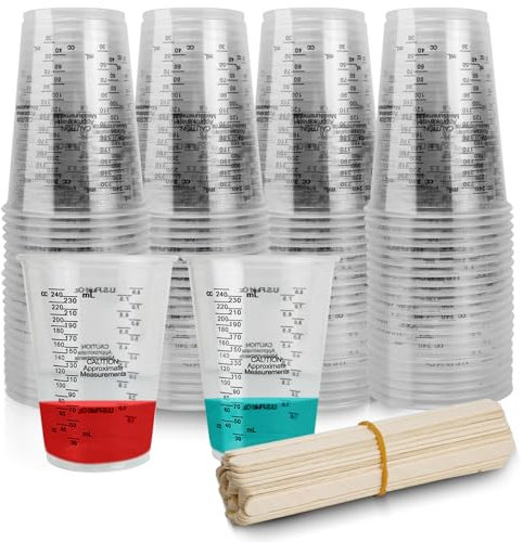 ZephyrCraft Tazas de Mezcla para Resina Epoxi 50 Piezas - 240 ml (8 oz) Tazas de Medición Desechables con Palillos para Resina, Pintura y Pigmentos