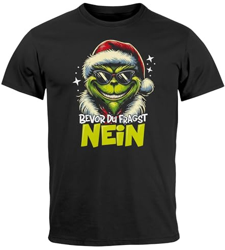 MoonWorks® Herren T-Shirt Weihnachten Anti Weihnachtsshirt Grinch Nein Weihnachtsoutfit Männer Lustig Schwarz S