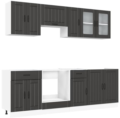 vidaXL 8-TLG. Küchenschrank-Set Kalmar Schwarz Holzwerkstoff, Küchenzeile Einbauküche, Schrank-Set, Unterschrank, Küchenschrank, Hängeschrank