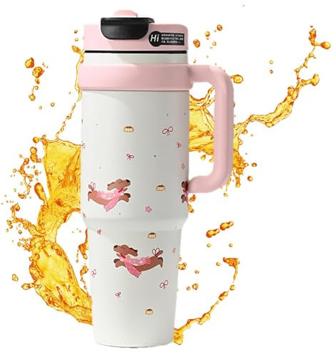 Nuyhgtr Insulated Tumblers with Handles, Modern Leakproof 1000 ml Reusable Bottle, Iced Coffee Cupholder for Mom, Grandma, Stylish Travel Mug for Cold Beverages, Hydration