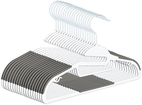 OGIVO Kunststoff Kleiderbügel – 20 er Set - rutschfest Bügel für Ihren Garderobe - kleine Stange für Krawatten - Haken um 360° drehbar - für trockene und nasse Kleidung - platzsparend (Weiß)