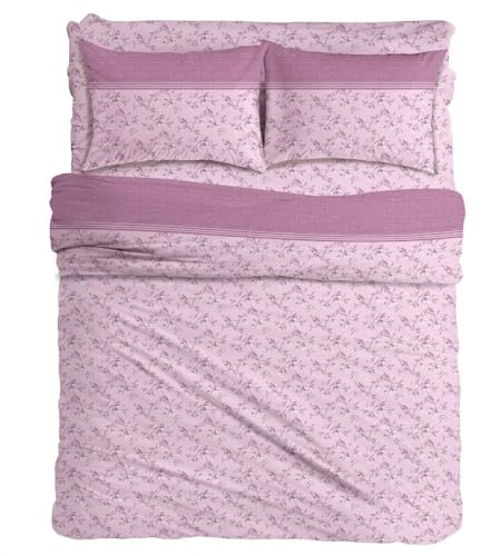 MAXIME MAISON - Set Lenzuola Letto Singolo Cotone Stampate, Completo Letto Singolo Cotone con Federa, Lenzuolo Anallergico Made in Italy (Iris Cipria)