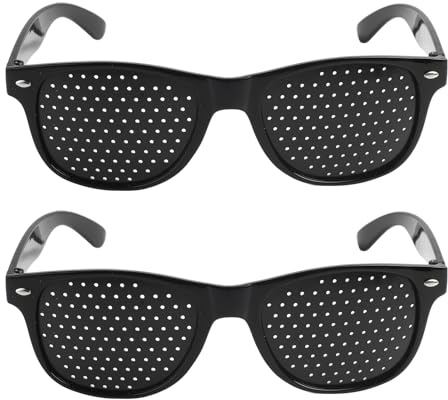 Riybyds 2 Stück Schwarzer Brille Lochbrille, Rasterbrille Lochbrille, Unisex Rasterbrillen zur Entspannung, Leichte Pinhole-Brillen Faltbaren Bügeln, Reduziert Augenmüdigkeit