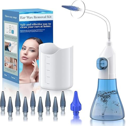 Ear Wax Removal Kit – Safe & Effective Manual Ear Irrigation System with 2 Nozzles, for Home & Kids Ear Cleaning, Includes 10 Disposable Tips & Basin