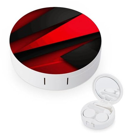 BVKWNTSA Portable Round Red Black Printed Contact Lens Case is Stylish and Compact, Easy to Carry and Protects Lenses.