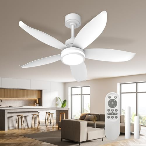 Ventilador De Techo Silencioso Con Luz, Lámpara De Techo De 106 Cm Con Ventilador, Tira De Luz LED Regulable De 48 W, 5 Aspas, 6 Velocidades, Apto Para Dormitorios Y Salas De Estar, Color Blanco