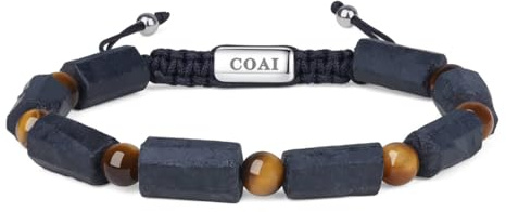 COAI Edelstein Armband für Herren mit 13x8x8 mm Schwarzer Turmalin und 6 mm Tigerauge Stein