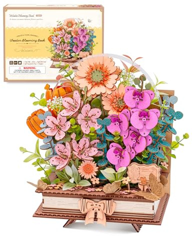ROBOTIME 3D Holzpuzzle Blütenbuch - Künstliche Blumen Modellbausatz Für Erwachsene, DIY Bastelset Zur Konstruktion, Kunst Deko Für Zuhause